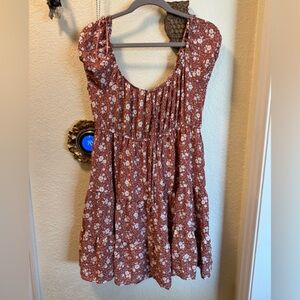 miami Rust Floral Tiered Mini Dress